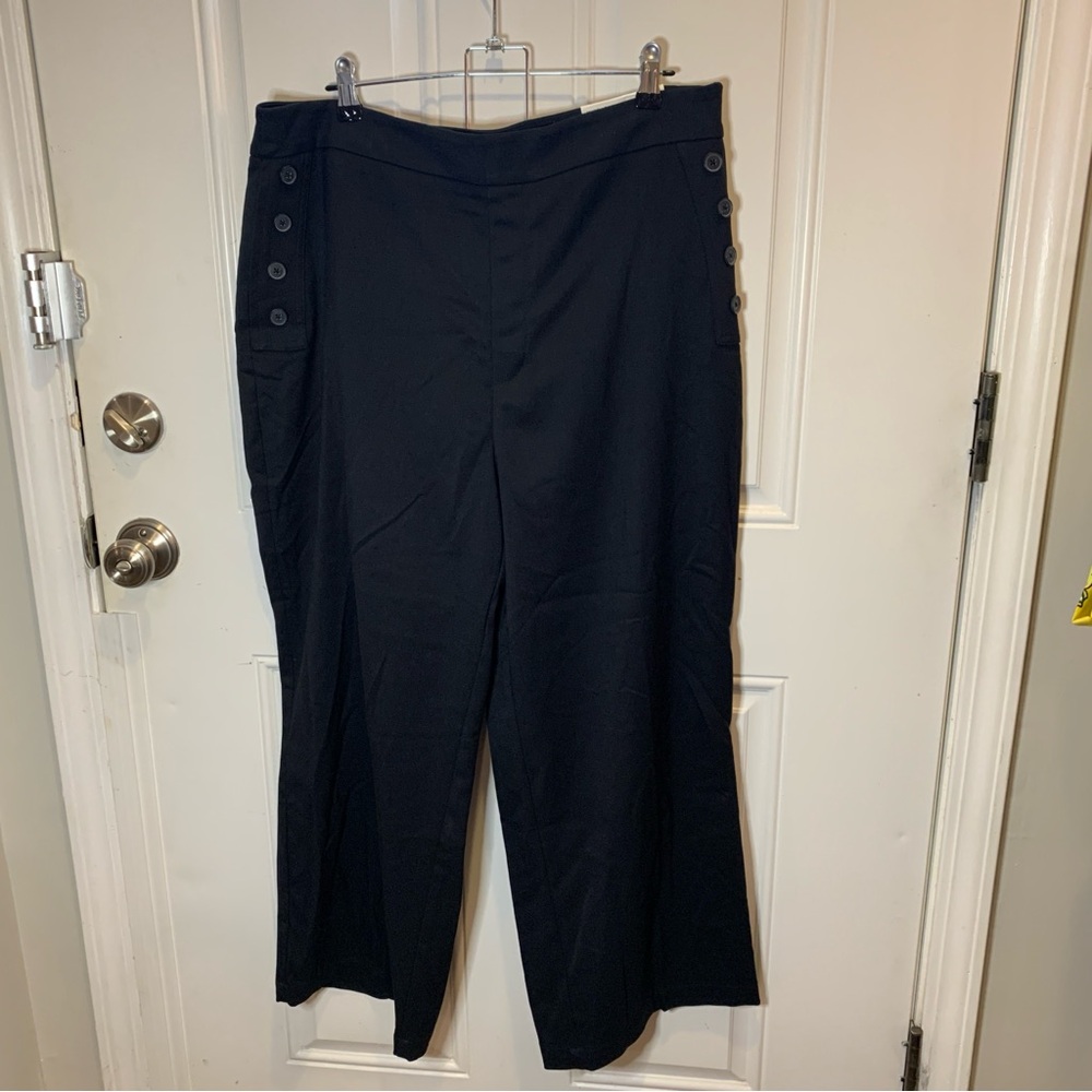 NWT LOFT Midnight High Rise Wide Leg Pants Trousers Side Button Accents $79.99